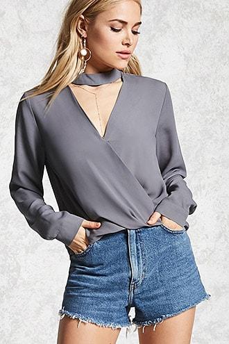 Forever21 Chiffon Mock Neck Top