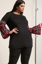 Forever21 Plus Size Plaid Bell-sleeve Knit Top