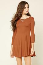 Forever21 Women's  Apricot Lace-up Fit And Flare Dress