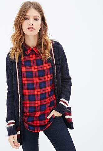 Forever21 Collared Plaid Blouse Red/royal Small