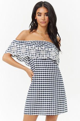 Forever21 Eyelet Gingham Off-the-shoulder Dress