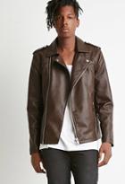 21 Men Men's  Faux Leather Moto Jacket (brown)