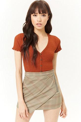 Forever21 Asymmetrical Zip-front Glen Plaid Skirt