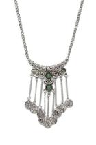 Forever21 B.silver & Green Etched Pendant Necklace
