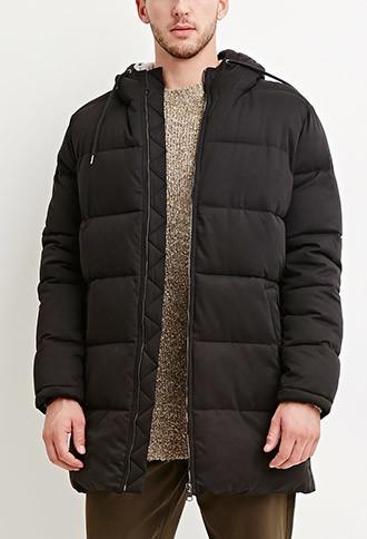 21 Men Men's  Hooded Longline Puffer Jacket