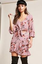 Forever21 Floral Crepe Ruffle-trim Skirt