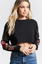 Forever21 Mesh Panel Embroidered Top