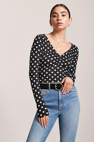 Forever21 Ruched Polka Dot Top