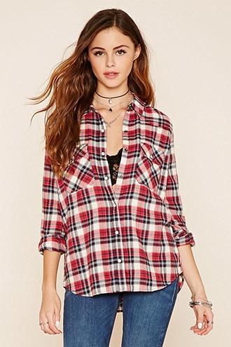 Forever21 Women's  Tartan Plaid Snap-button Shirt