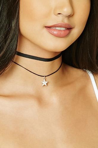 Forever21 Gold & Black Star Pendant Choker Set