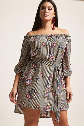 Forever21 Plus Size Floral Stripe Off-the-shoulder Top