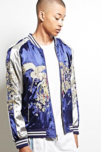 21 Men Men's  Blue & Silver Standard Issue Satin Jacket