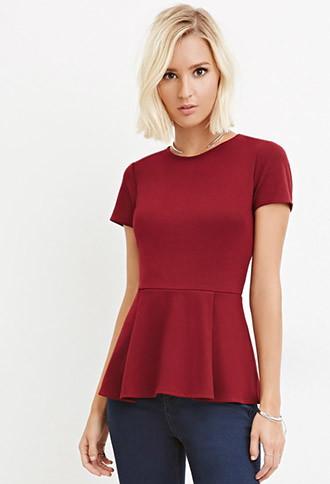 Forever21 Women's  Classic Peplum Top (burgundy)