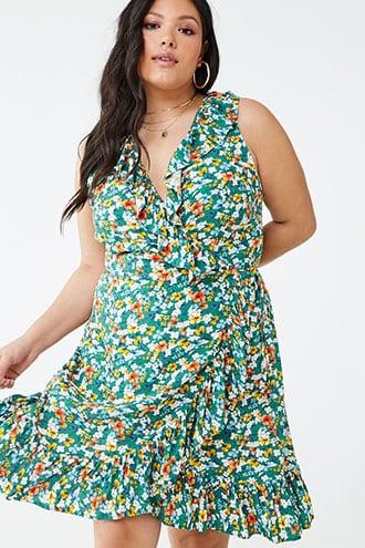 Forever21 Plus Size Floral Ruffle-trim Wrap Dress