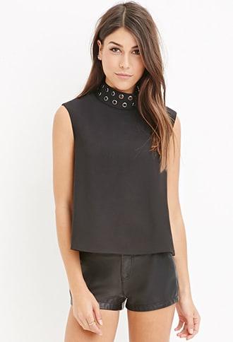 Forever21 Contemporary Grommet Mock Neck Top