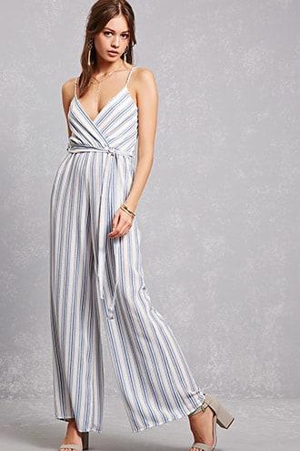 Forever21 Pinstripe Surplice Jumpsuit