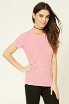 Forever21 Women's  Pink Slub Knit Crew Neck Tee
