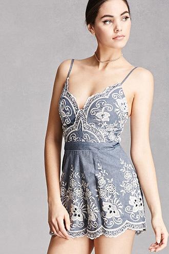 Forever21 Selfie Leslie Chambray Romper