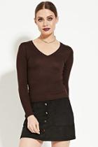 Forever21 Women's  Chocolate V-neck Sweater