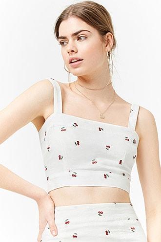 Forever21 Embroidered Cherry Crop Top