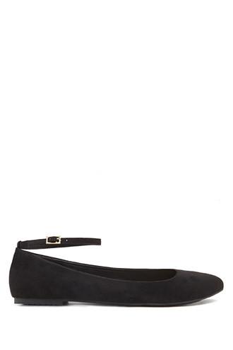 Forever21 Women's  Black Faux Suede Ankle-strap Flats