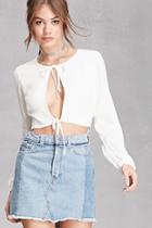 Forever21 Women's  White Open-front Crop Top