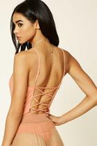 Forever21 Women's  Apricot V-neck Cami Bodysuit