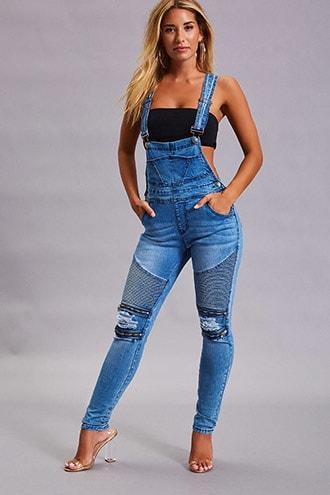Forever21 12x12 Distressed Moto Overalls