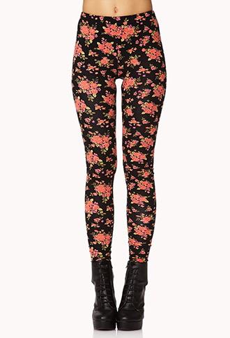Forever21 Rose Print Leggings
