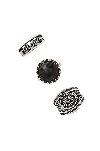 Forever21 B.silver & Black Faux Stone Ring Set