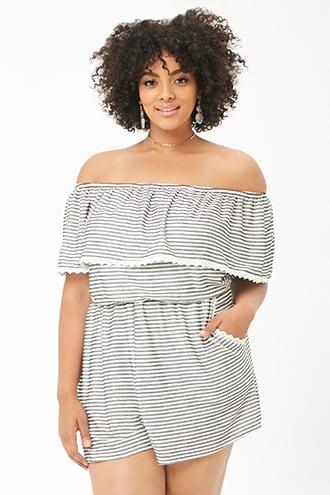 Forever21 Plus Size Striped Flounce Romper