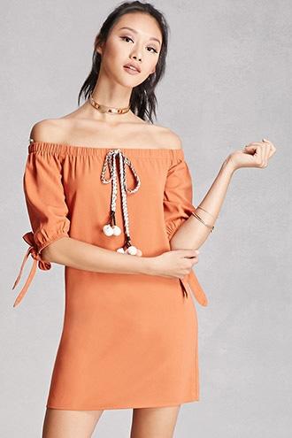Forever21 Women's  Brick Off-the-shoulder Shift Dress