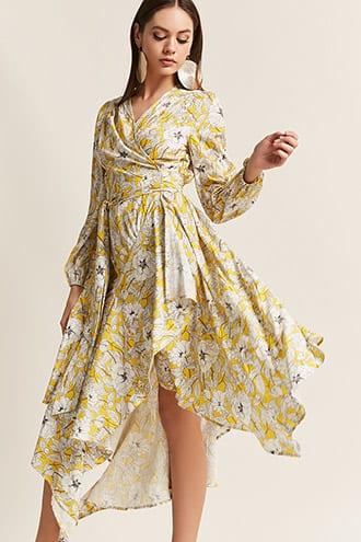Forever21 Floral Surplice Wrap Handkerchief Dress
