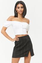 Forever21 Grid Print Button-front Skirt