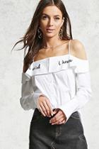Forever21 Embroidered Open-shoulder Shirt