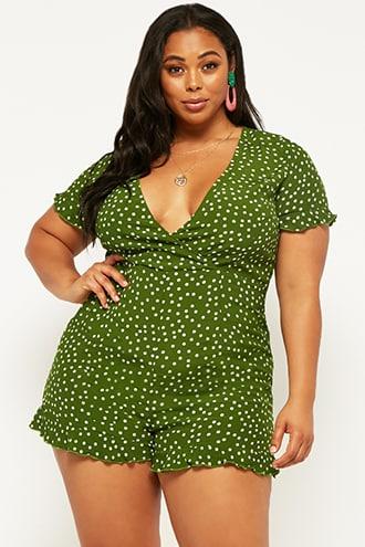Forever21 Plus Size Flounce-trim Polka Dot Romper