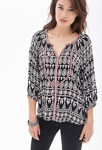 Forever21 Contemporary Embroidered Tribal Print Tunic