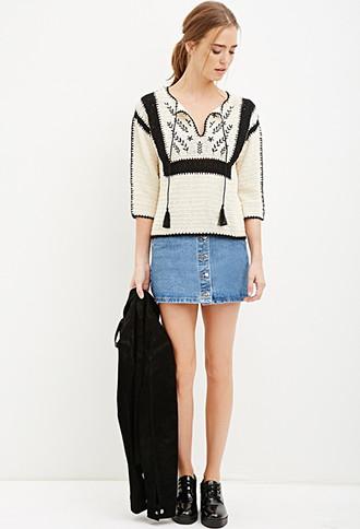 Forever21 Women's  Floral-embroidered Crochet Top