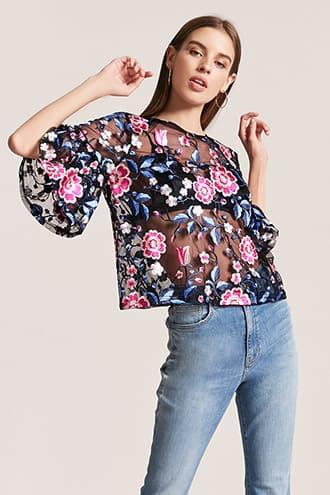 Forever21 Sheer Floral Boxy Top