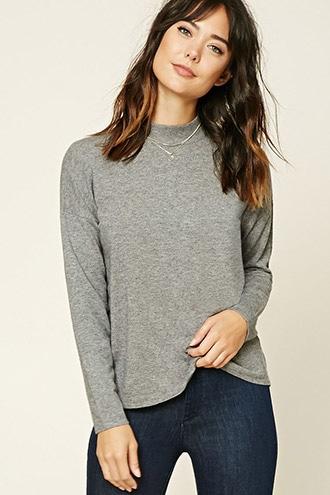 Forever21 Women's  Heather Grey Contemporary High Neck Sweater