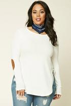 Forever21 Plus Women's  Ivory Plus Size Elbow-patch Top