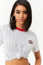 Forever21 Pinstriped At Your Service Patch Tee