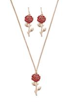 Forever21 Rose Pendant Necklace & Earrings Set