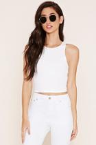 Forever21 Women's  White Heathered Knit Crop Top