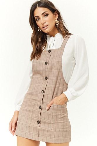 Forever21 Glen Plaid Overall Mini Dress