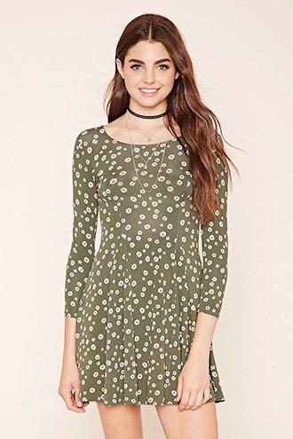 Forever21 Women's  Daisy Print Skater Dress