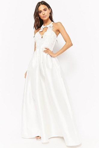 Forever21 Floral Embroidered High-neck Gown