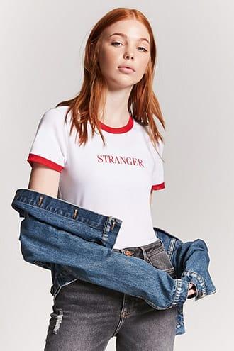 Forever21 Stranger Graphic Crop Ringer Tee