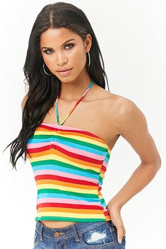 Forever21 Rainbow-stripe Halter Top