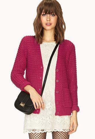 Forever21 Waffle Knit Cardigan Pink Medium